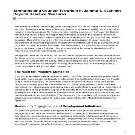 Strengthening Counter-Terrorism in Jammu & Kashmir: Beyond Reactive Measures