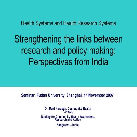 Strengthening Links Between Research And Policy