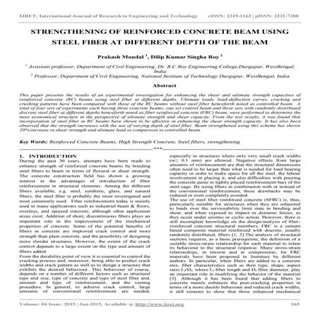Strengthening of reinforced concrete beam using steel fiber at different dept...