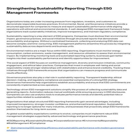 Strengthening Sustainability Reporting Through ESG Management ...