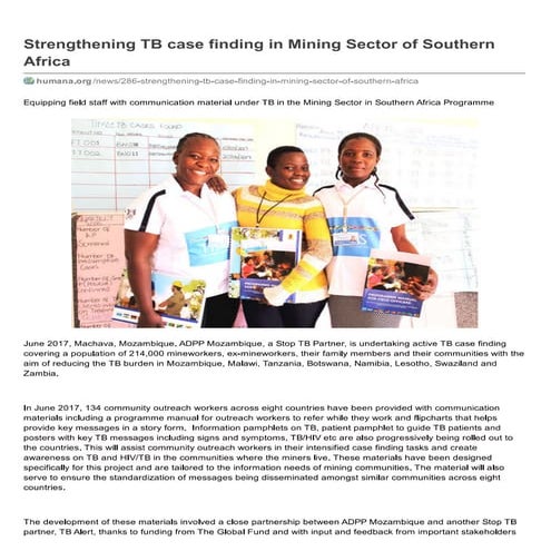 Strengthening TB case finding in Mining Sector of Southern Africa