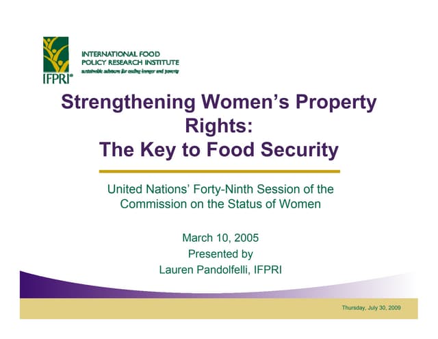 Strengthening Womens Property Rights: The Key to Food Security