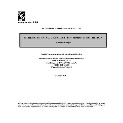 Strengthing capacity to improve nutrition