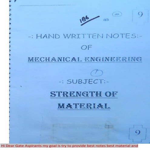 Strength of Material 2 (SOM) Mechanical Engineering Handwritten classes Notes...