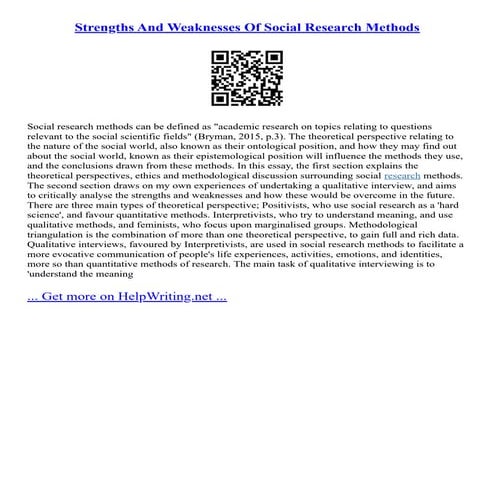 Strengths And Weaknesses Of Social Research Methods