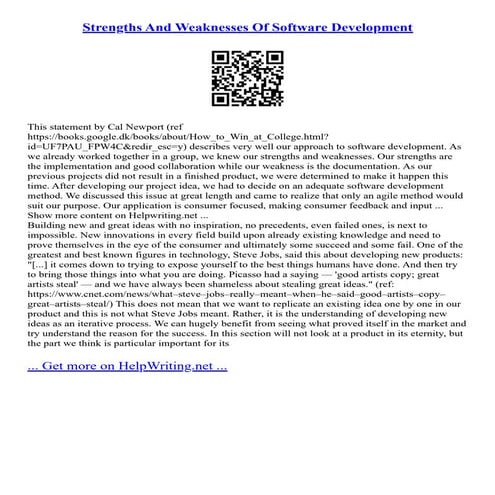 Strengths And Weaknesses Of Software Development