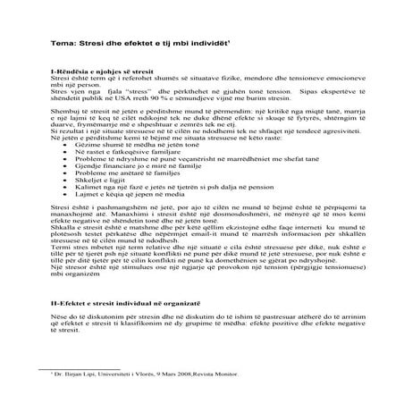 Stresi Dhe Ndikimi I Tij Mbi Individet