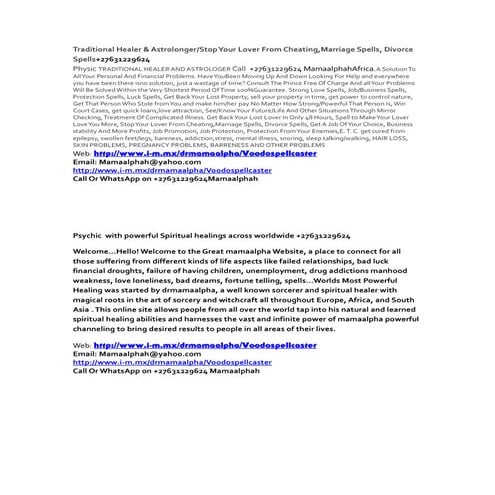 THE WORLDS NO.1 BLACK MAGIC EXPERT WITH POWERFUL LOVE SPELLS  +27631229624 