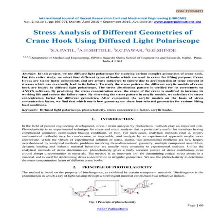 Stress Analysis of Different Geometries of Crane Hook Using Diffused Light Po...