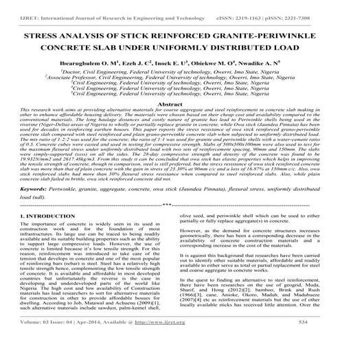 Stress analysis of stick reinforced granite periwinkle concrete slab under un...