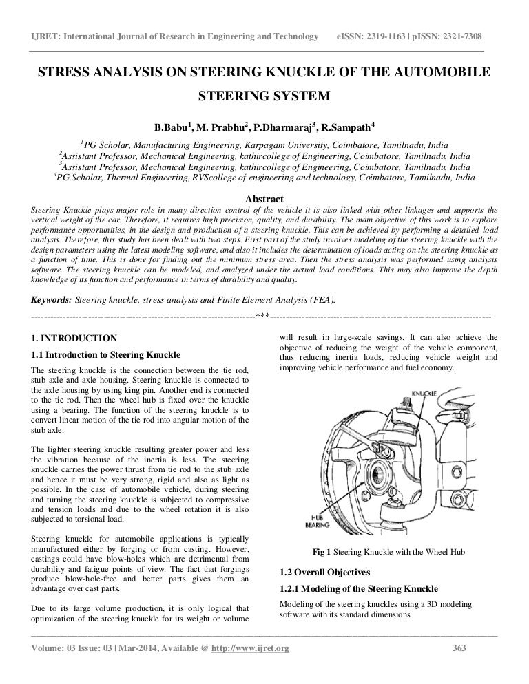 Stress analysis on steering knuckle of the automobile steering system