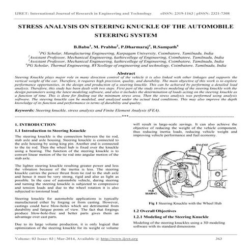 Stress analysis on steering knuckle of the automobile steering system