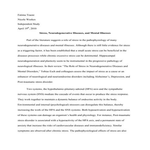 Stress And Neurodegenerative Diseases