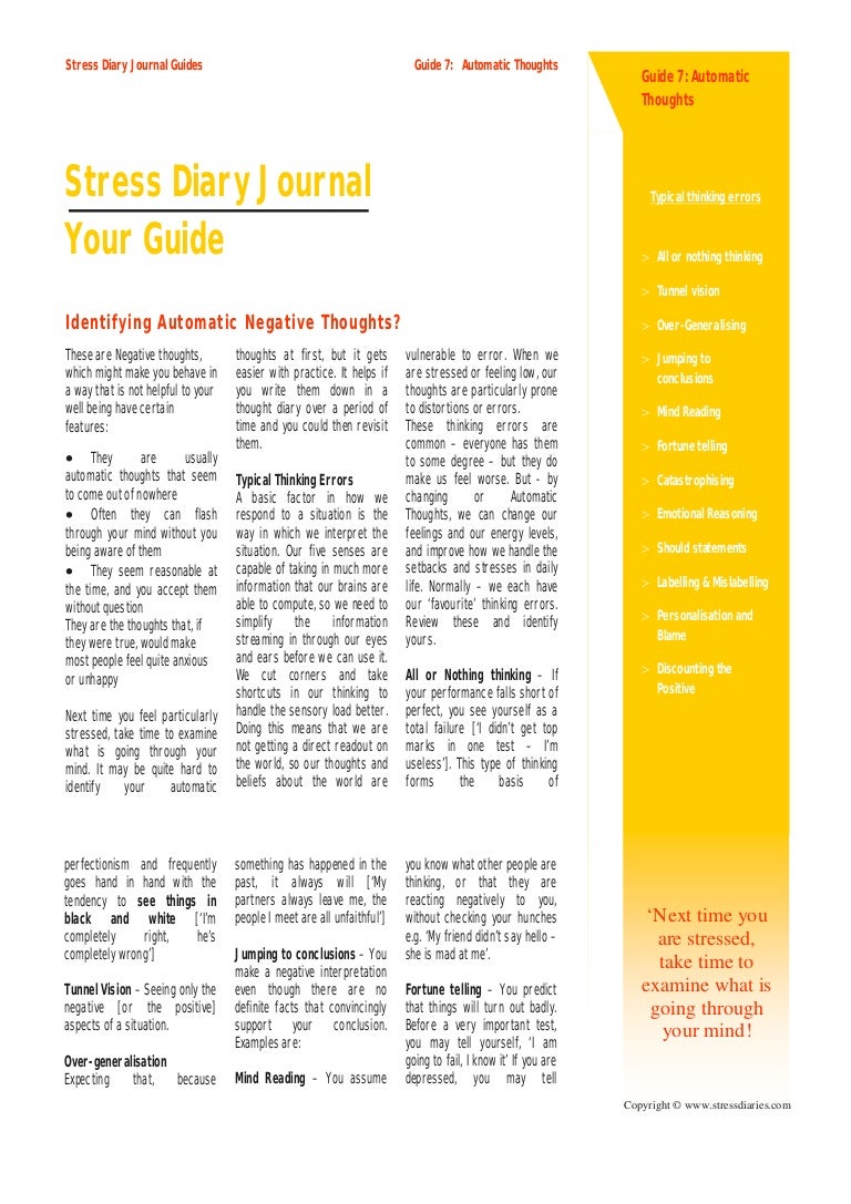 Stress diary guide 7. automatic thoughts