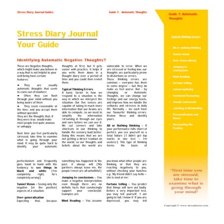 Stress diary guide 7. automatic thoughts