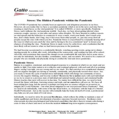 Stress: The Hidden Pandemic within the Pandemic
