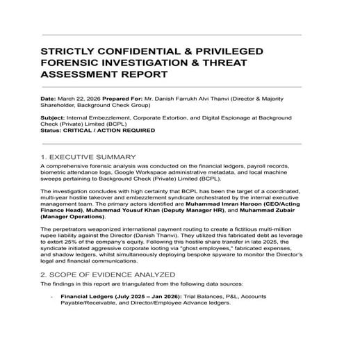 FORENSIC INVESTIGATION & THREAT ASSESSMENT REPORT BACK CHECK GROUP | PDF