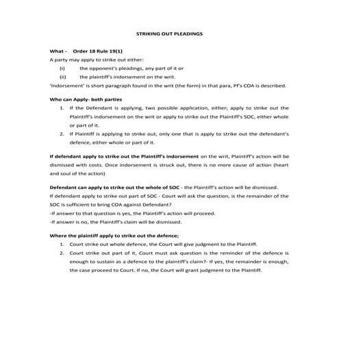 Striking out pleadings