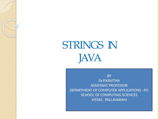 STRING CLASS AND STRING BUFFER CLASS CONCEPTS IN JAVA | PPTX