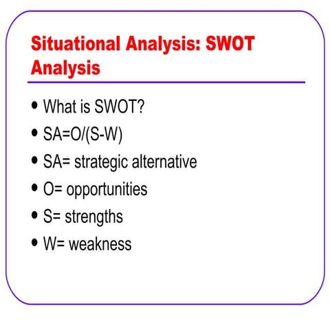 Str Mgt Lesson 5 Str Formulation Situation Analysis & Business Str