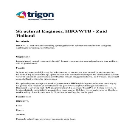 Structural Engineer Hbo Werktuigbouwkunde Docx