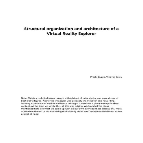 Structural organization and architecture of a virtual reality explorer