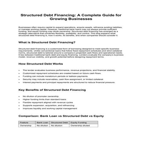 Structured Debt Financing: A Comprehensive Guide for Growing Businesses ...