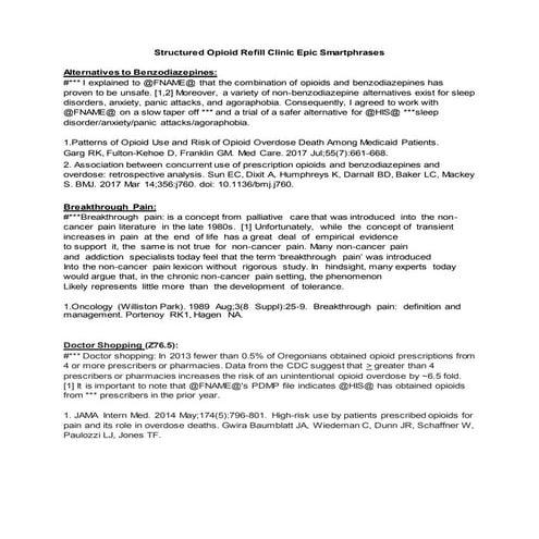 Structured opioid refill clinic epic smartphrases 