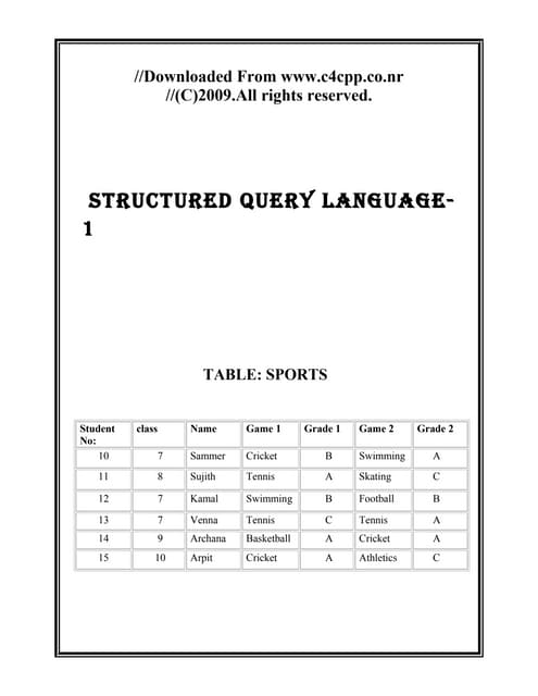 Structured query language | DOC | Databases | Computer Software and ...