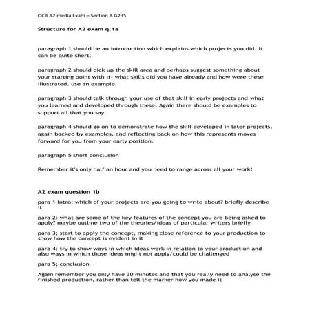Structure for a2 exam section a
