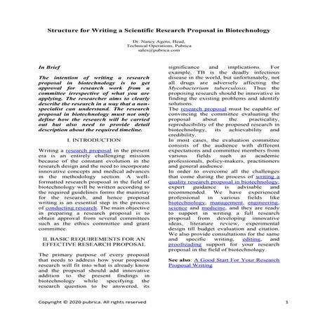 Structure for writing a scientific research proposal in biotechnology -  pubrica