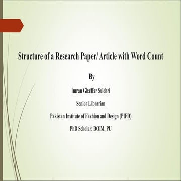 Structure of a Research Article or a research paper with word count