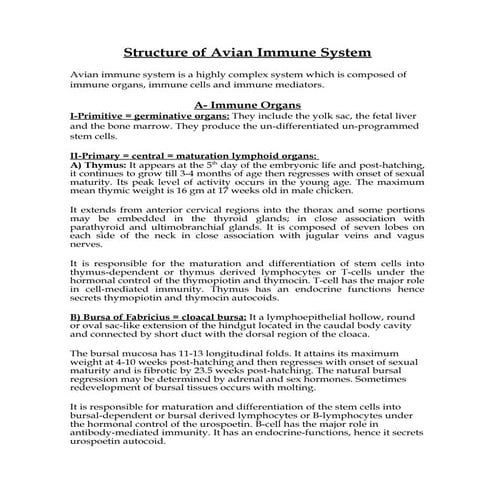 Structure of avian immune system Dr Fares El-Khayat