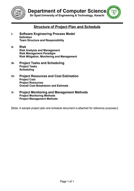 Structure of project plan and schedule