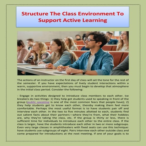 Structure The Class Environment To Support Active Learning