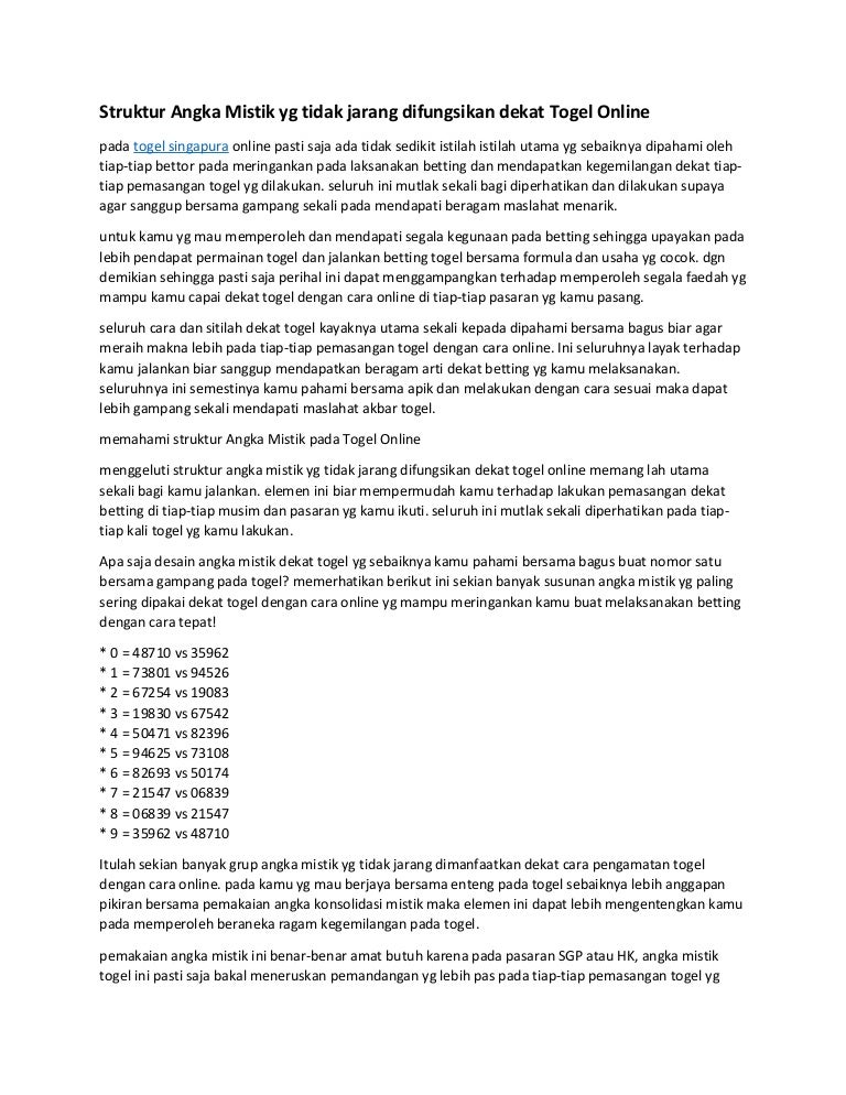 Struktur Angka Mistik Yg Tidak Jarang Difungsikan Dekat Togel Online