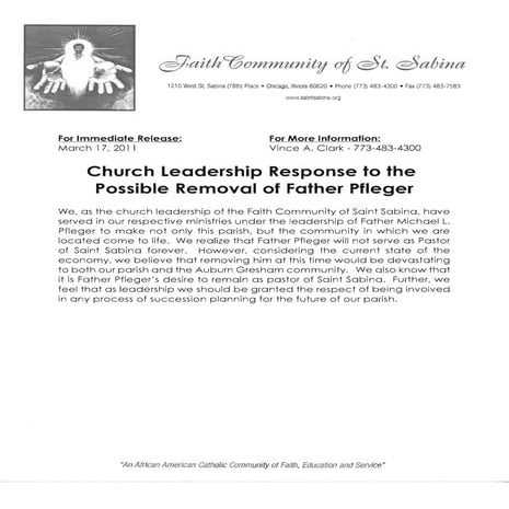 St. Sabina. Press. Release.031711