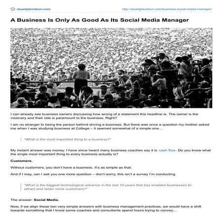 A BUSINESS IS ONLY AS GOOD AS ITS SOCIAL MEDIA MANAGER