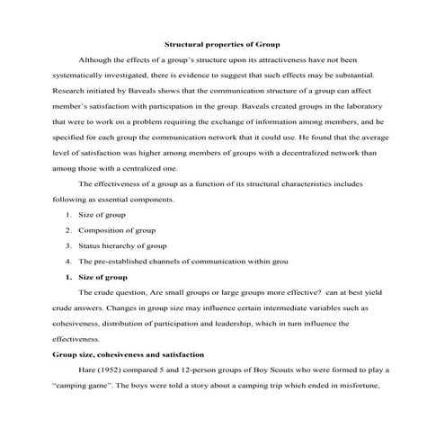 Stuctural properties of group