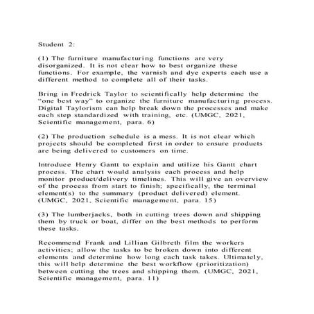 Student 2(1) the furniture manufacturing functions are very d