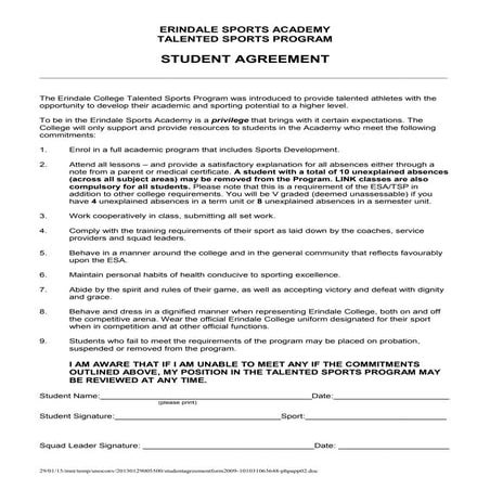 Student Agreement form