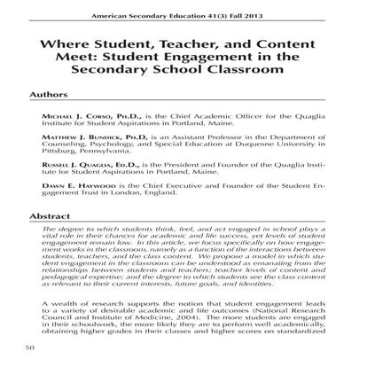 Student And Teacher Engagement Pdf