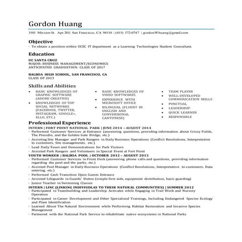 Gordon Huang's Resume: Student Consultant