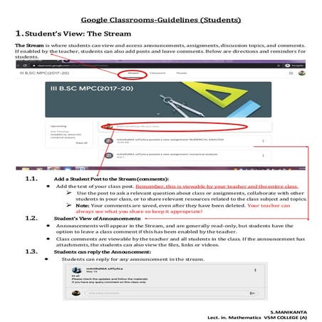 Student guidelines in google classroom 