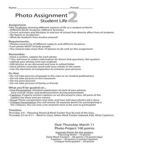 Student Life Assignment