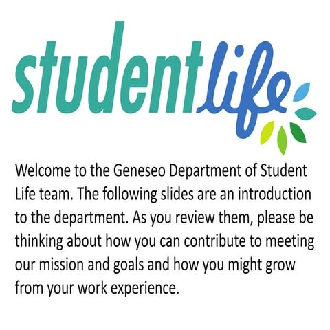 Introduction- Student Life Fall 2015 Student Employee Training