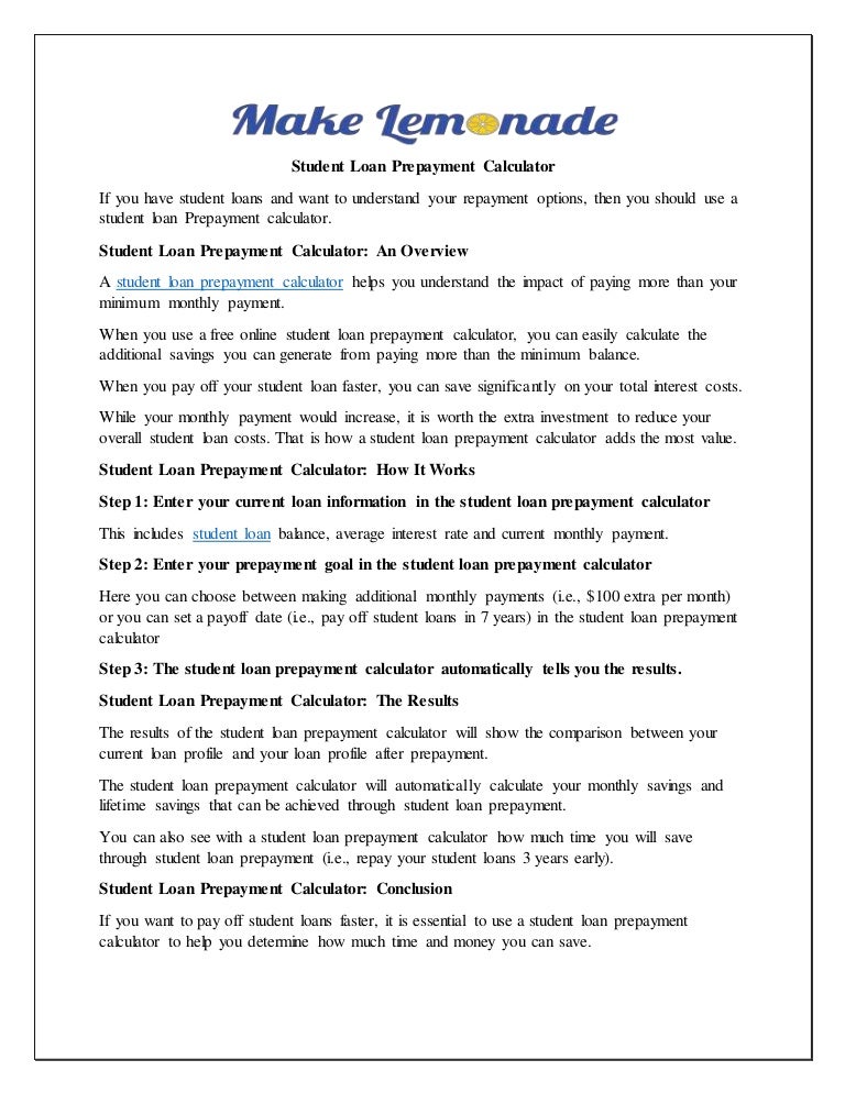 student loan prepayment calculator