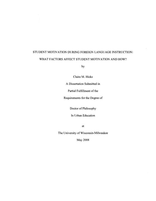 Student Motivation During Foreign Language Instruction What Factors Student Motivation During Foreign Language Instruction What Factors