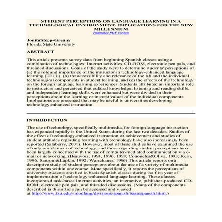 Student perceptions on language learning in a technological environment