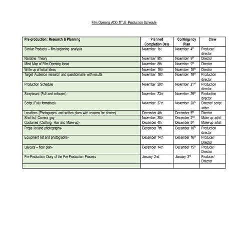 Production schedule | DOCX